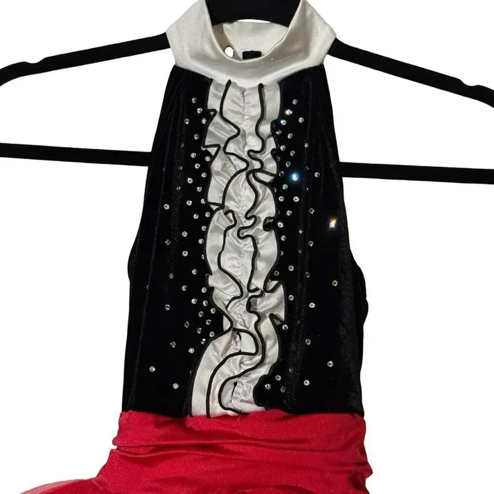 Weissman Moses 14939 Showtime Velvet Bodice Dance Black Red Pageant sz L C
